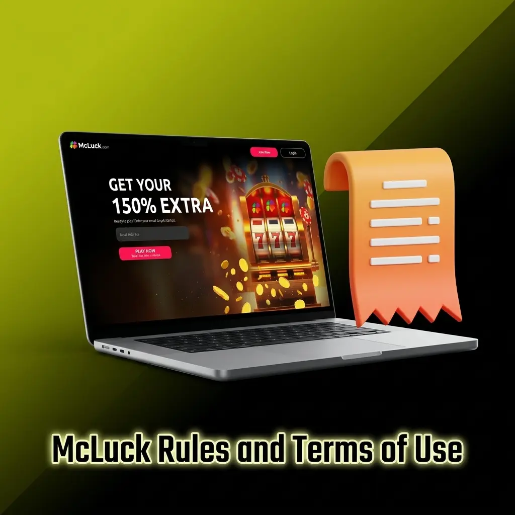 McLuck Terms of Use showing age requirements, eligible states, account rules, and Sweeps Coin redemption conditions